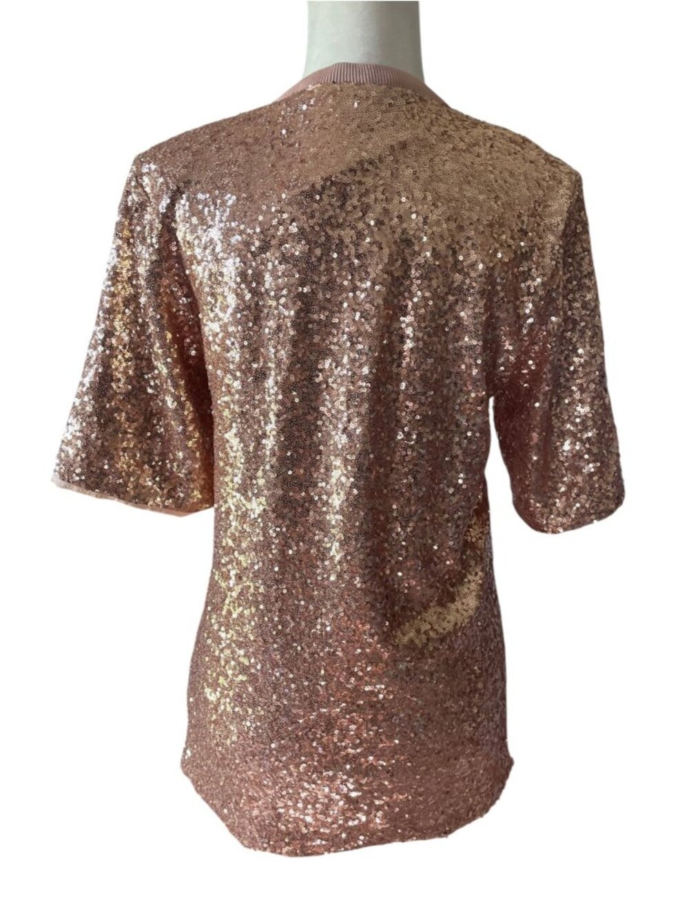 NEW Off-White Short Sleeve Shirt Sequin Rose Gold White Logo Glam Streetwear - Picture 4 of 16